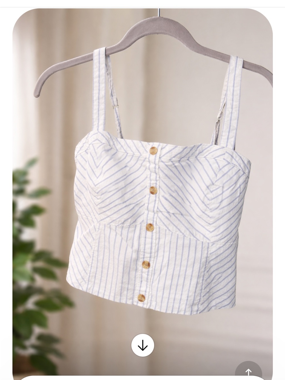 Abercrombie & Fitch White and Light Blue Striped Button Front Crop Cami